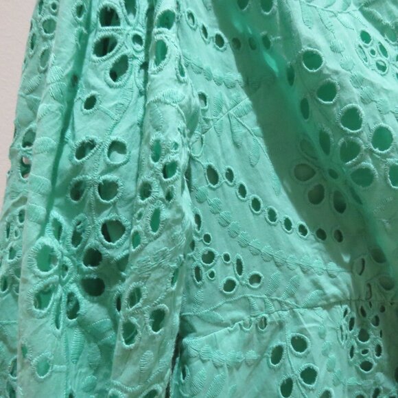 KAREN MILLEN Cotton Broderie Wrap Mini Dress in Mint Green Feminine Preppy Sz 8 - Picture 7 of 14